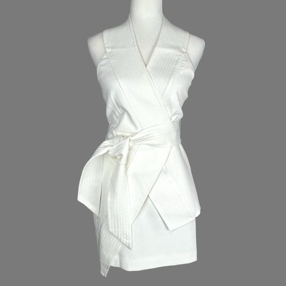 Cameo Wrap It Up Womens Halter Mini Dress Ivory Belted Faux Wrap size Small - Picture 4 of 16